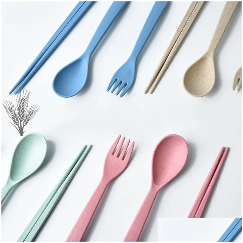 wheat stalk spoon fork chopsticks flatware sets travel portable tableware kitchen articles multi color 2 1yy c r