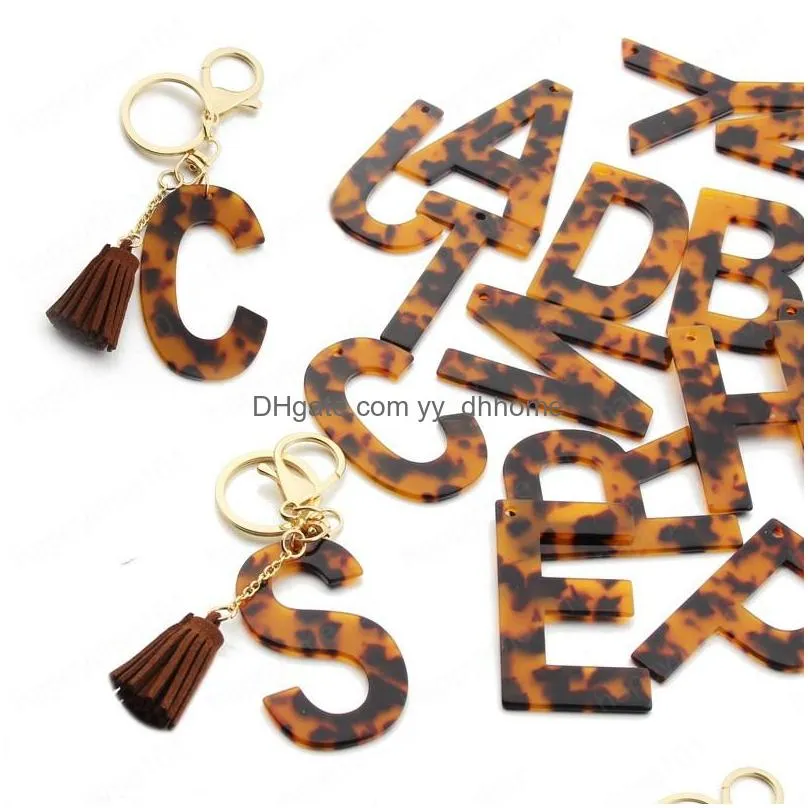 diy acrylic acetate keychain resin leopard english letter keychains handbag car pendants name key ring charms fashion jewelry