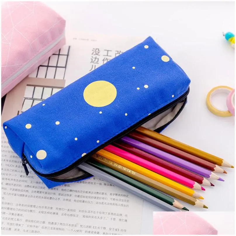 kawaii canvas pencil zipper bag starry lovely sky pen case students stationery pouch school supplies coin purse no pencils 900 b3