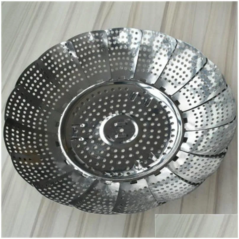 stainless steel steamer disc collapsible lotus flower telescopic multi function food fruit vegetable tray for kitchen cooking 3 9hs h1