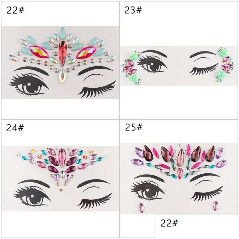 temporary tattoo face jewelry gems rhinestone decoration party makeup body shining festival flash tattoos art stickers1