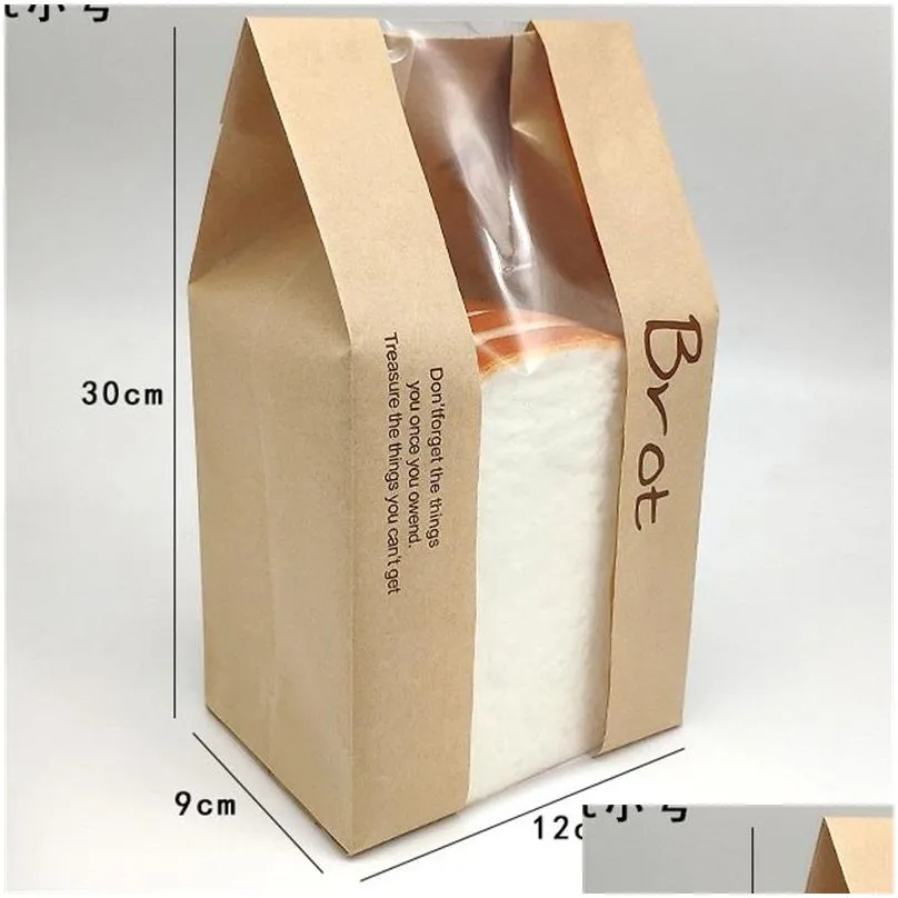 kraft paper toast bag disposable containers with clear window food baking packaging bags oil proof take out snack bread bag 20211224