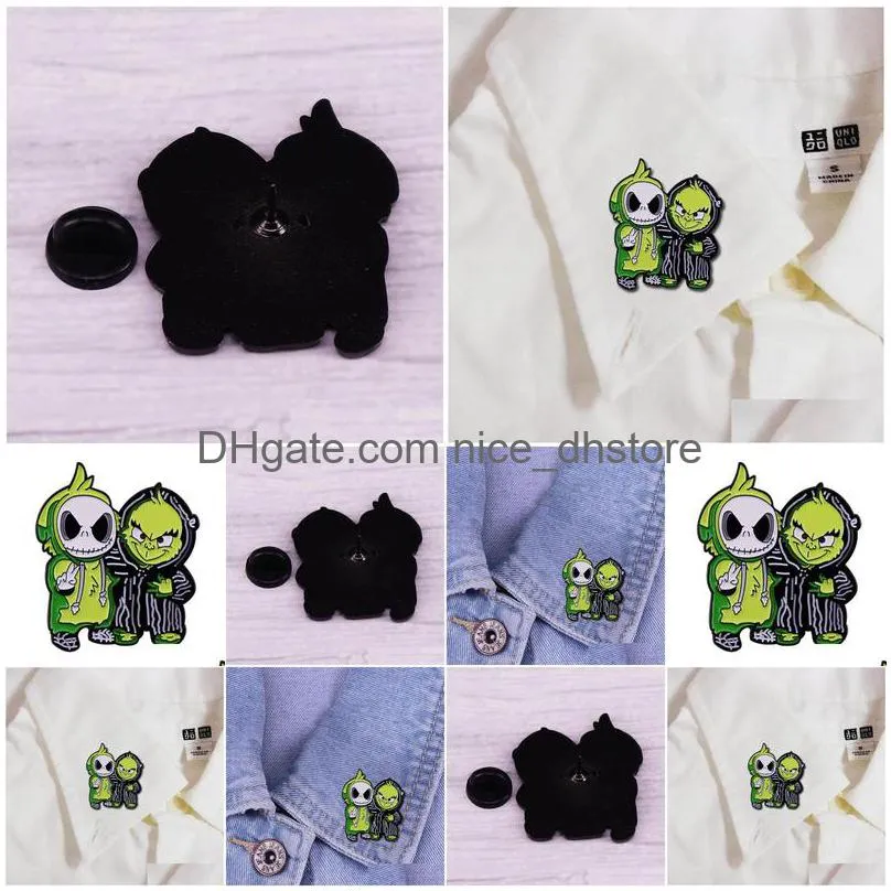 cartoon green friends pin holloween brooch horror brooch badges