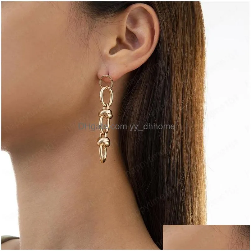 women knot o chain dangle earrings ellipse tassel iron punk chains earring stud european female geometric party dress ear wear jewelry white k