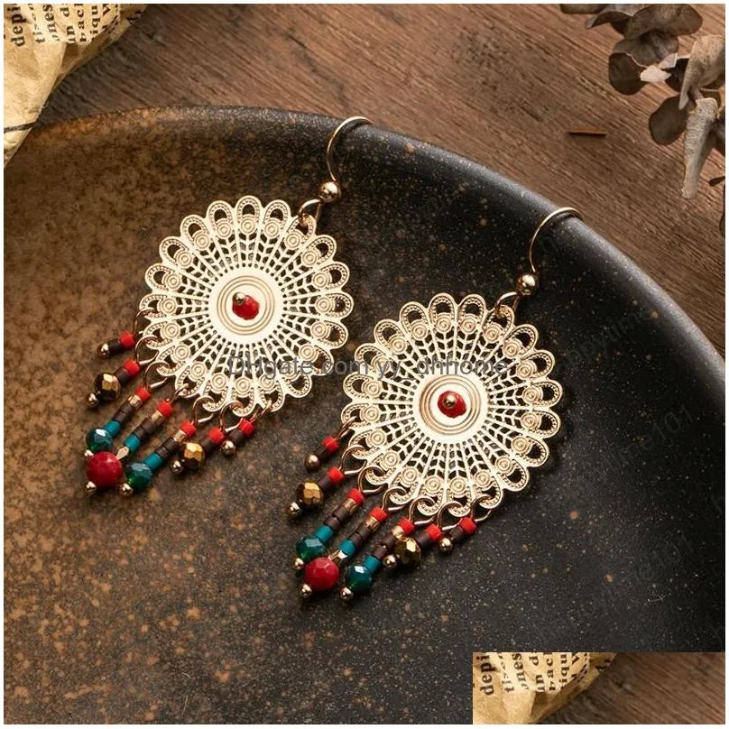 boho dangle earring for women female colorful goldn beads ethnic earrings fashion indian jewelry accessories