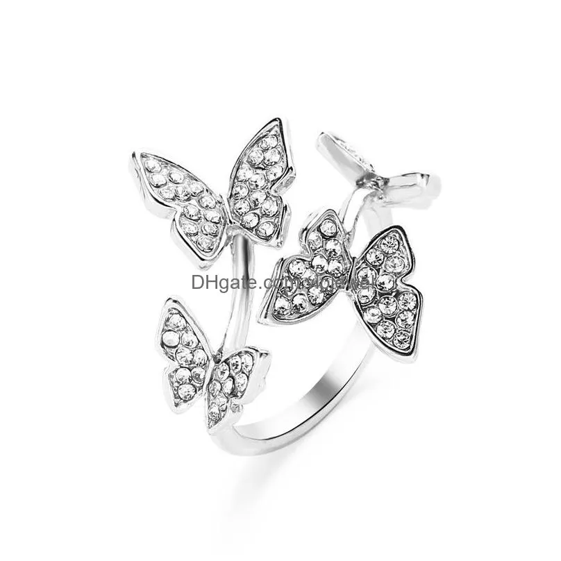 europe fashion jewelry four butterfly rings rhinstone opening ring