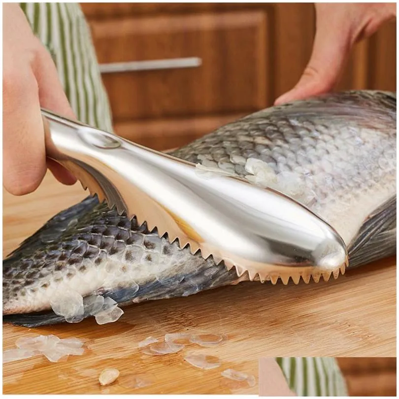 stainless steel cleaning fish knife fish skin brush clean remover peeler scraper kitchen gadget seafood cleaning tools 424 n2