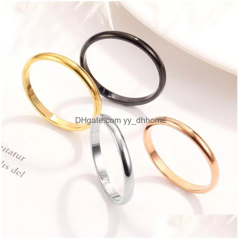 gold silver black rose gold simple 2mm fine tail ring smooth titanium steel ladys ring metal alloy adjustable lady rings jewelry size