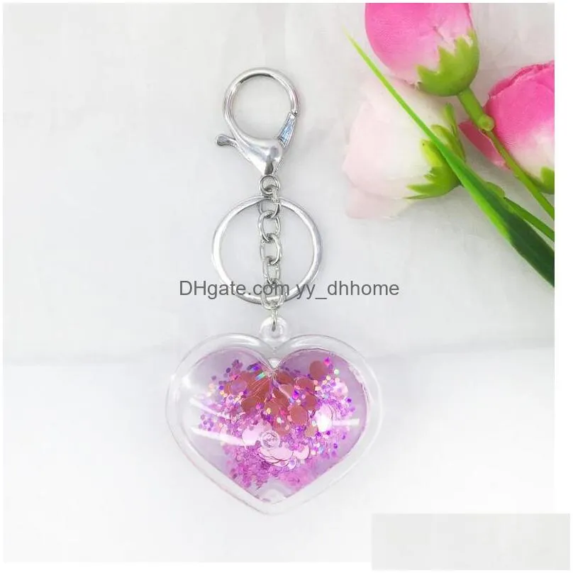 heart shape transparent acrylic sequins keyring keychain couples women gift backpack pendant car handbag accessories keychains