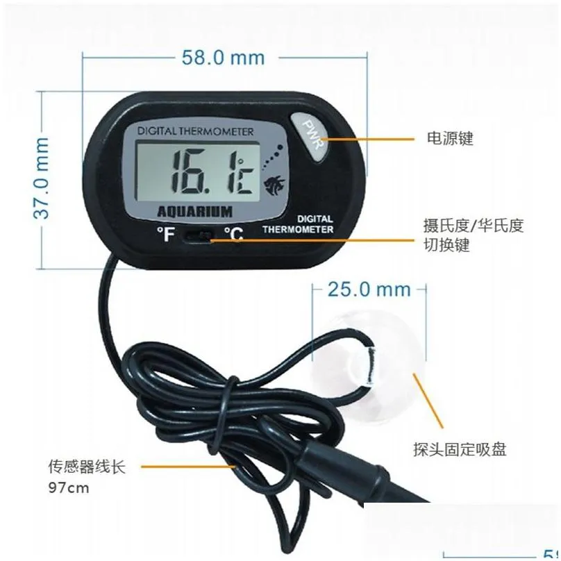 temperature instruments mini lcd digital aquarium thermometer fish tank water tool black yellow with wired sensor dda2 m2