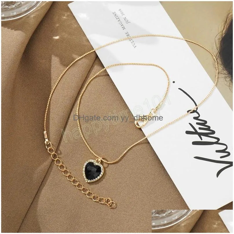 charm golden thin chain necklace for women crystal heart pendant concise chocker necklaces fashion jewelry