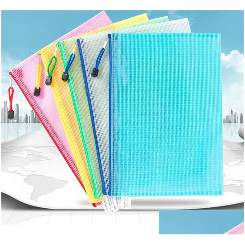 10pcs portable thickened file folder organizer bag mesh zipper transparent file folder pvc bags storage organizer 189 j2