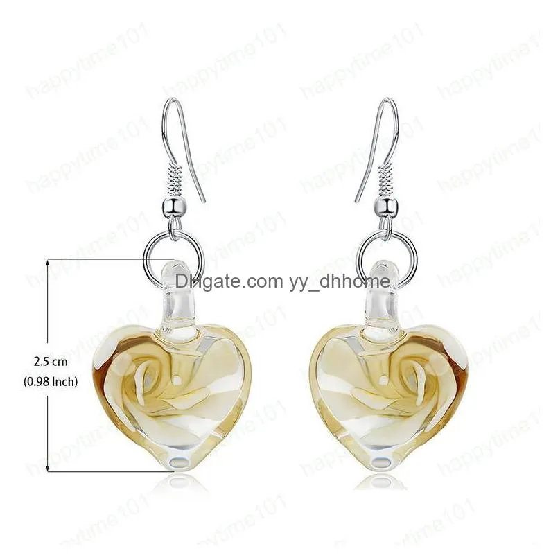 6 colors heart smooth inspired rotate pendant earrings spiral flower glass style crystal love earrings for party girls women