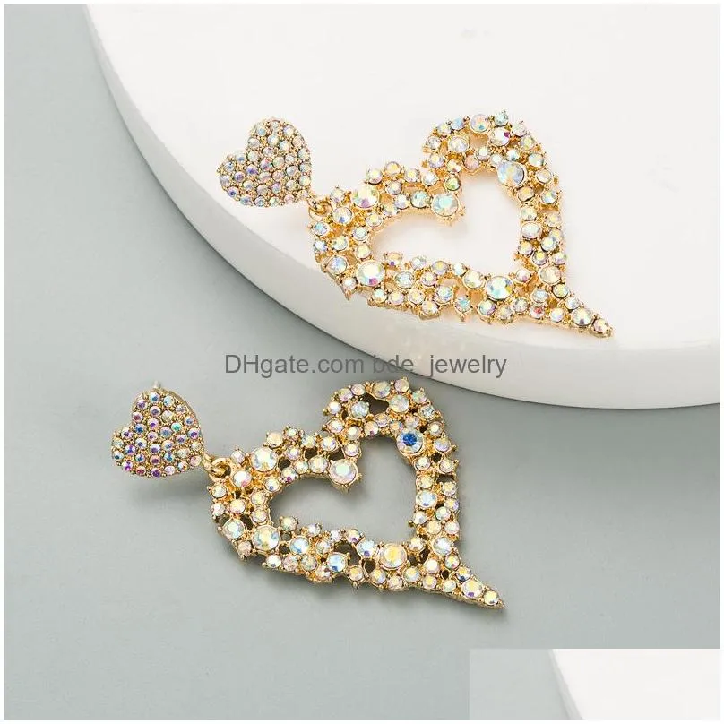 fashion jewelry s925 silver post geometric heart dangle earring diamond rhintone stud earrings