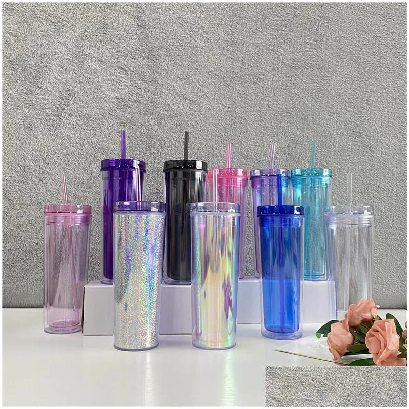 cheapest 10 colored 20oz acrylic skinnny tumbler with lid straw walled as reusable plastic cups clear straight travel water bottles 269