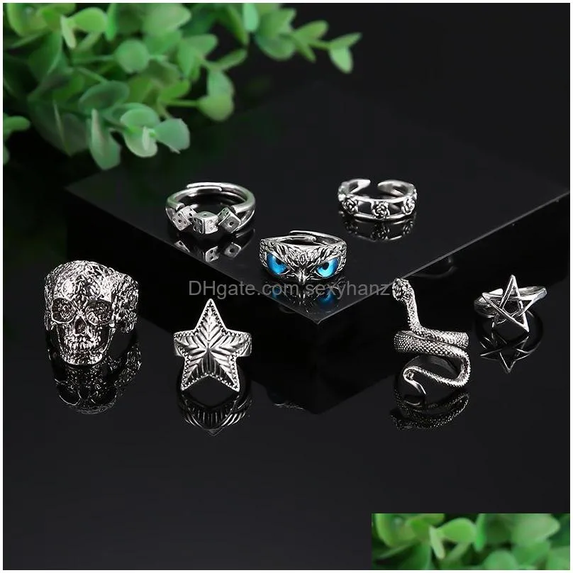 fashion jewelry knuckle ring set punk style skull snake owl starfish flower geometric stacking rings sets 7pcs/set