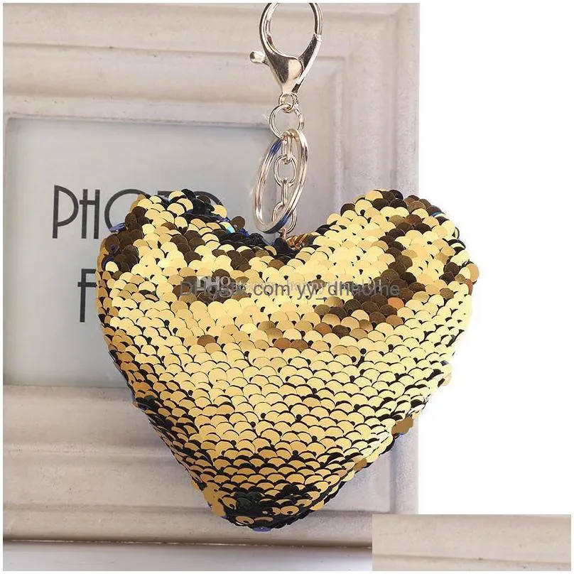 mermaid sequin heart keychain carabiner key ring holders bag hangs fashion designer jewelry for adult kids gift drop shiping