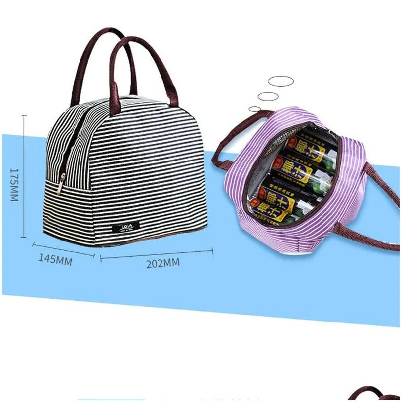 fashion bento box organizer stripe printing thicken insulated lunch bag water proof handbag for office school camping high quality 5 2cq