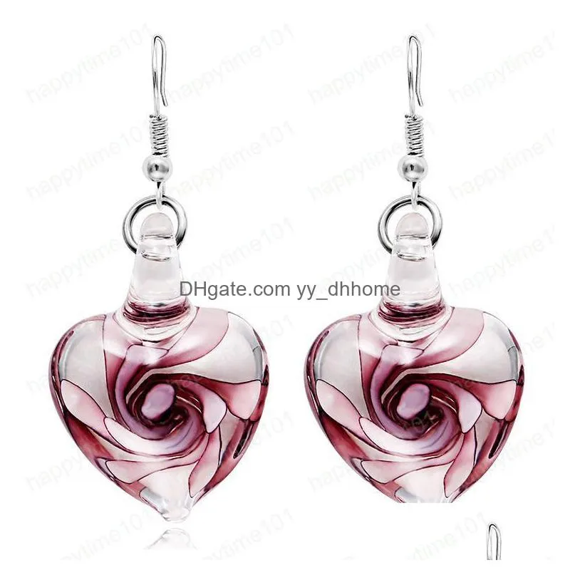 6 colors heart smooth inspired rotate pendant earrings spiral flower glass style crystal love earrings for party girls women