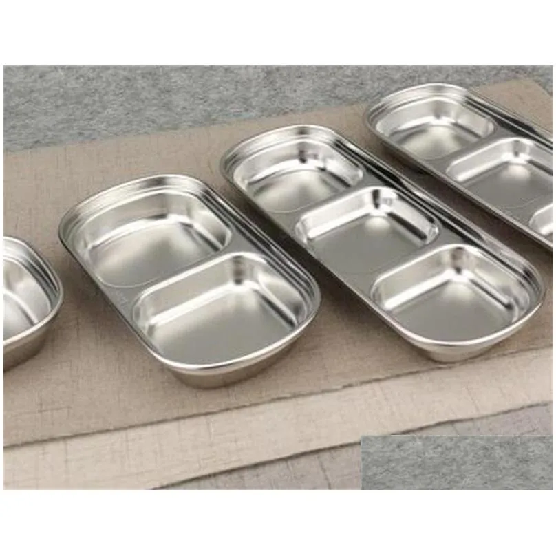 pickled cabbage plate stainless steel dish soy sauce bowl dividing grid tableware supplies resistance to fall 5 2le c1