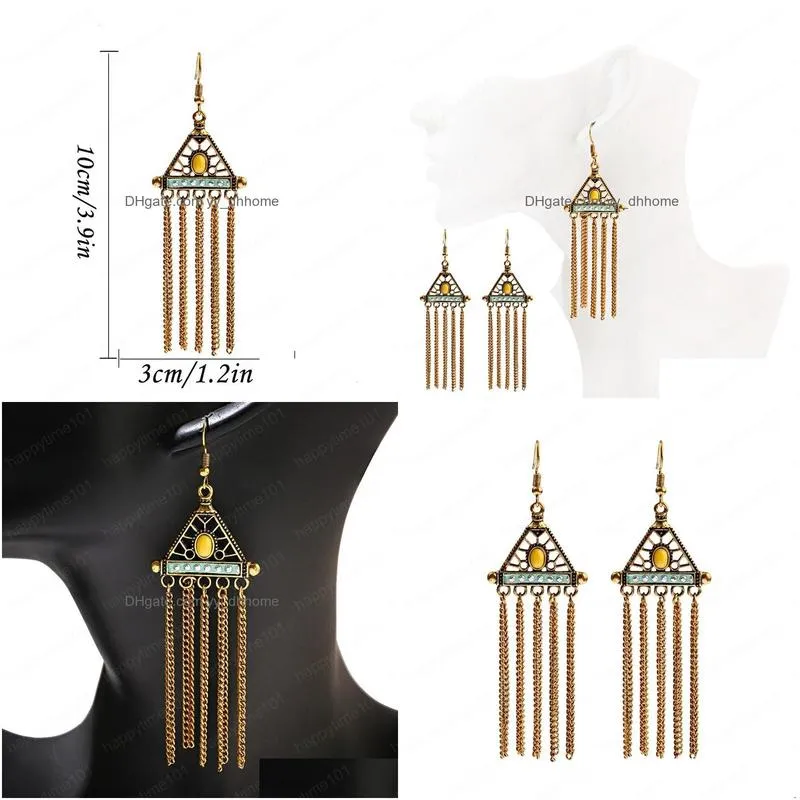 womens ethnic vintage triangle dangle earrings indian jewelry gold tassel dangling earring