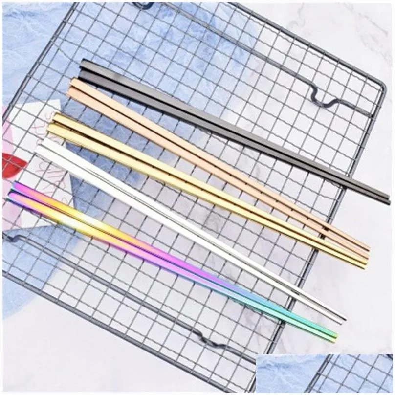 multi color 304 stainless steel square chopsticks anti scalding metal tableware kitchen dining use popular selling 3 6qd h1