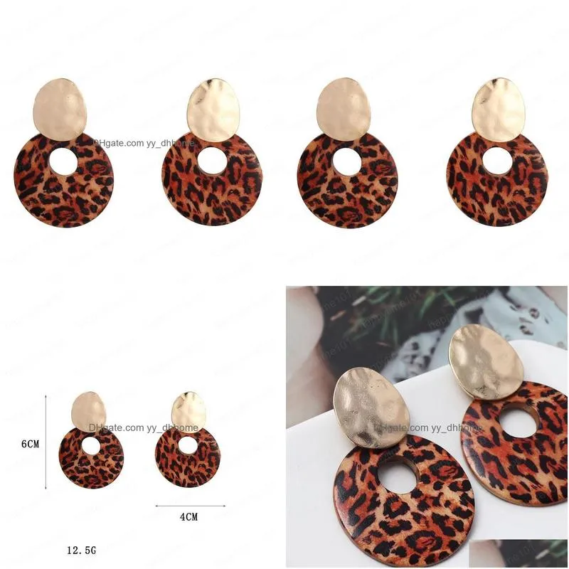  leopard print geometric round wood stud earring for women wholesale fashion pretty sepcial design earring jewelry