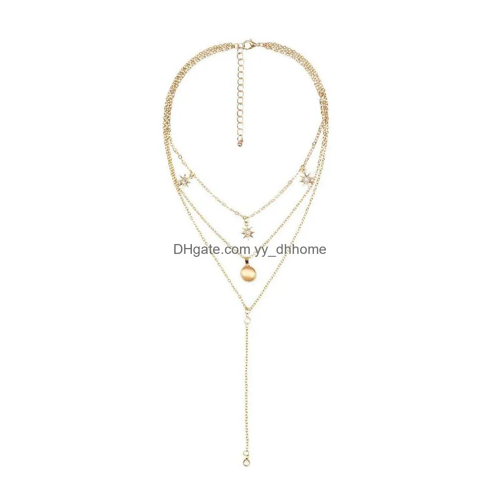  personality trend diamond accessories sun flower opal pendant multilayer necklace women