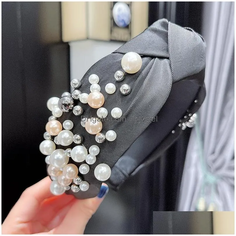 womens hair ornaments handmade knot faux pearls beaded hair hoop high cranial top head hoop hairband