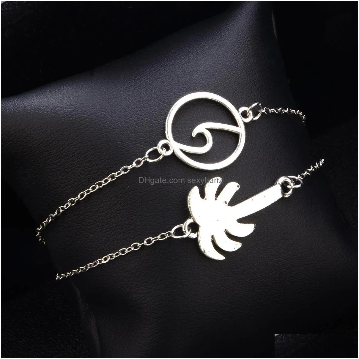 fashion jewelry metal alloy wave coconut tree double layer bracelets charms bracelet