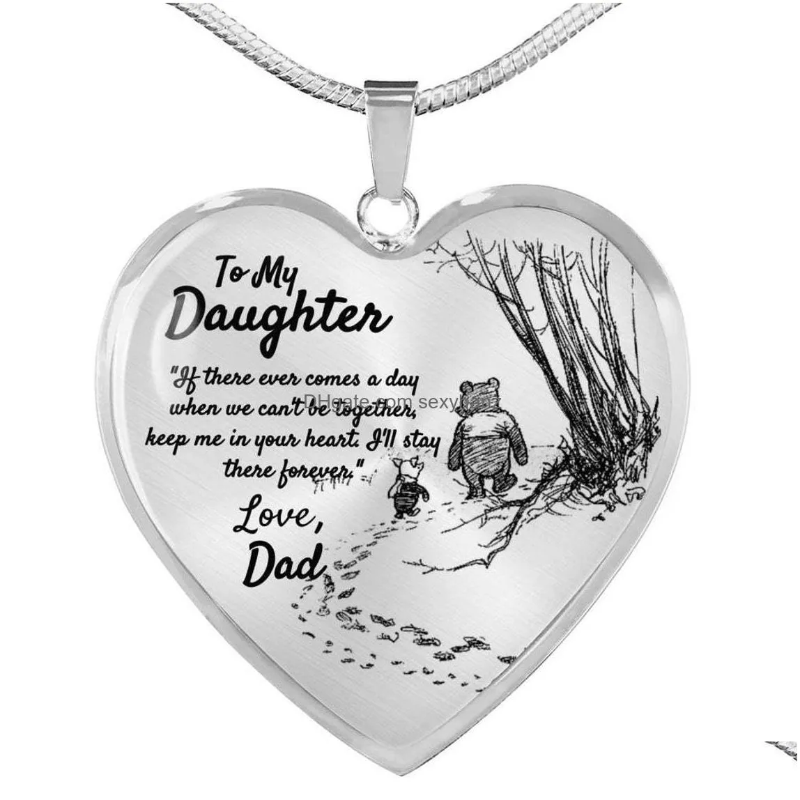 fashion jewelry love heart necklace to my daughter love dad mon heart pendnt necklace