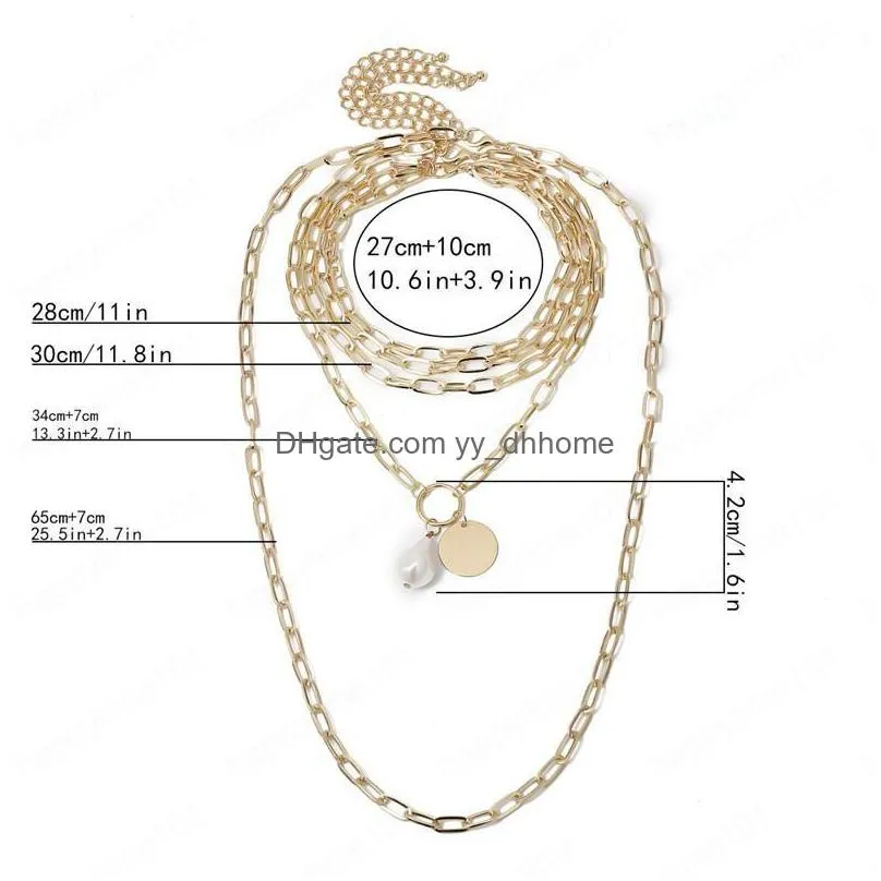 multi layer imitation pearl pendant necklaces alloy fashion long tassel sweater chain for ladies round gold jewelry accessories