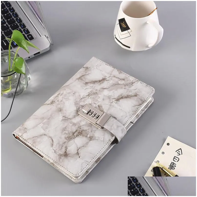 a5 marble texture notebook with password lock leather notepad agenda diary planner agenda school stationery gift 163 j2