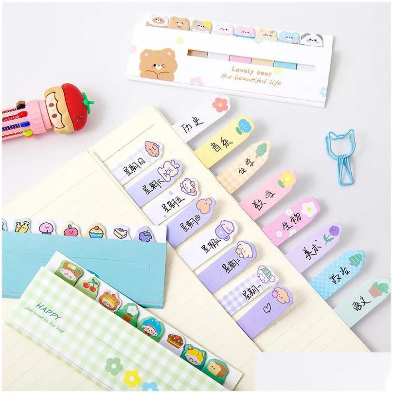 school supplies multicolor kawaii cartoon fruit flower writable sticky notes index for pages animal book mark classification 20211227