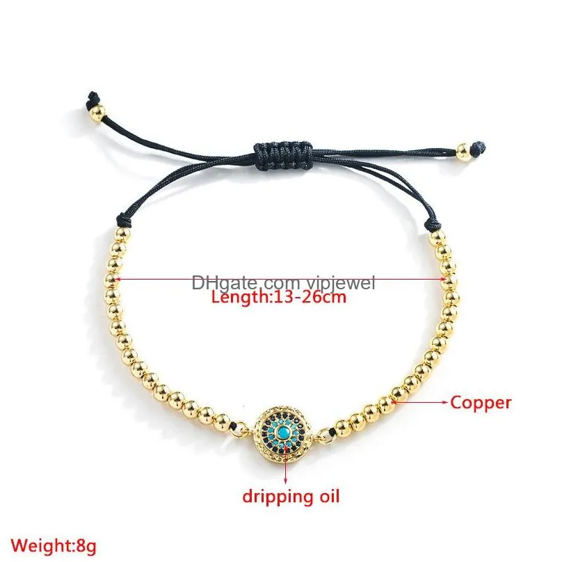 fashion jewelry copper gold plated zircon glaze evil eye bracelet blue eyes adjustable hand rope bracelets