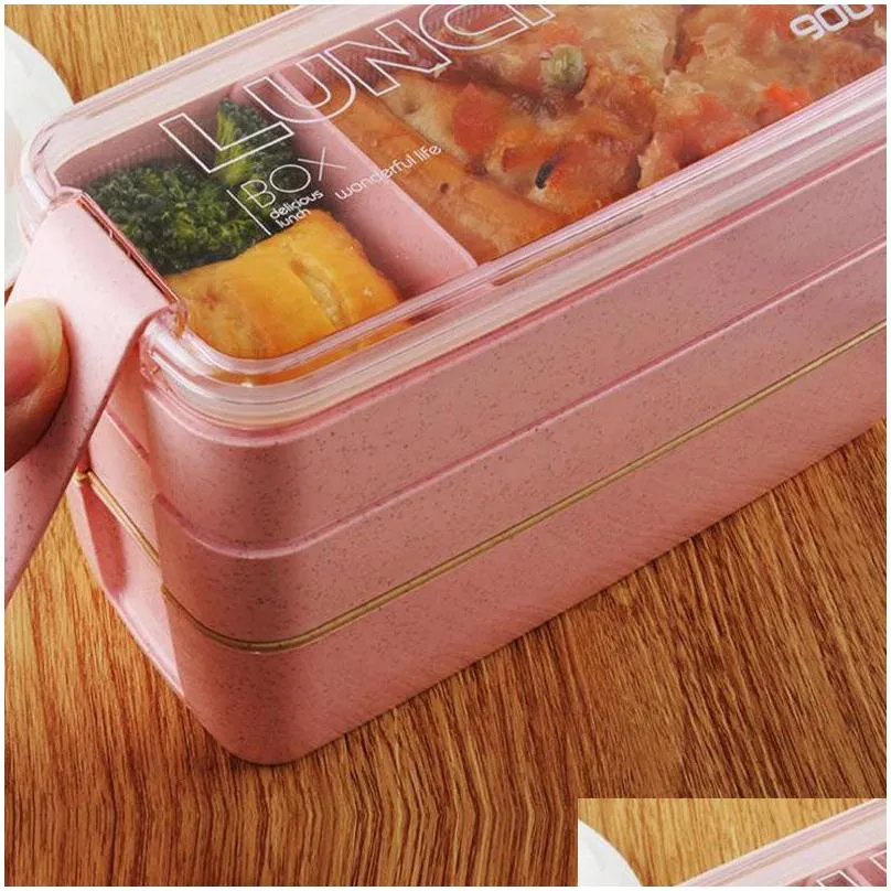 plastic lunch box fork spoon transparent cover 3 layers food storage boxes student portable bento tableware solid colour rectangle 8 5sm