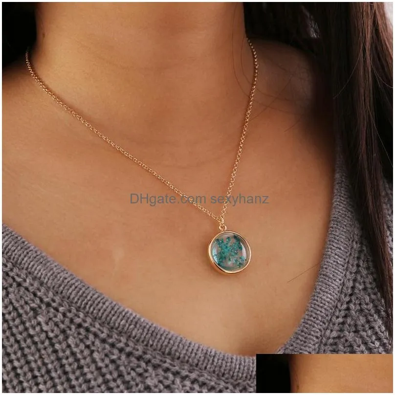 fashion jewelry round crystal glass dry flower slide pendant necklace