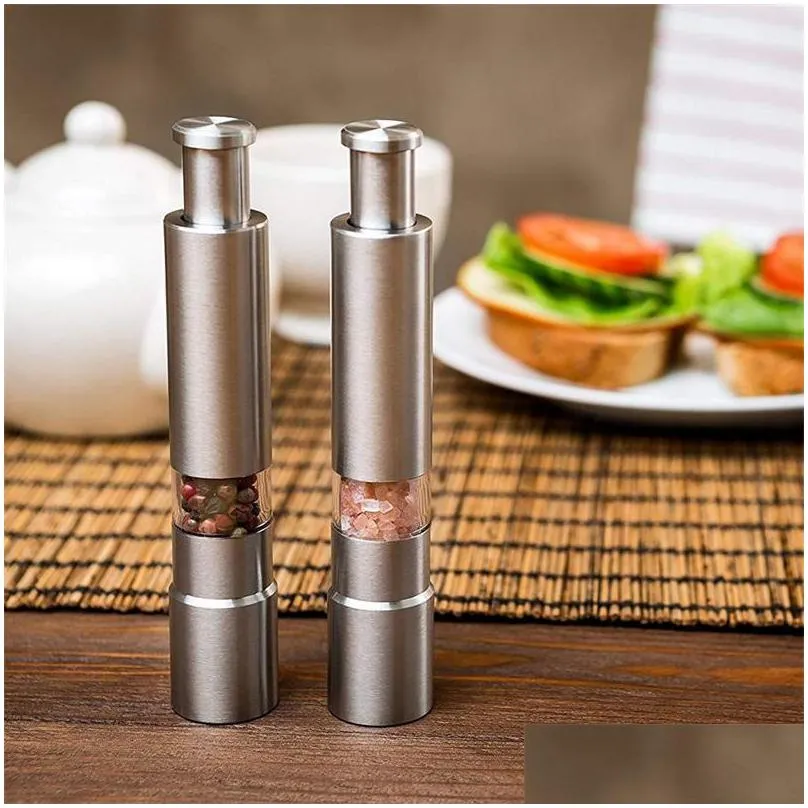 manual pepper grinder stainless steel press kitchen salt flavoring tool abrader cooking supplies mills 10 5ml f2