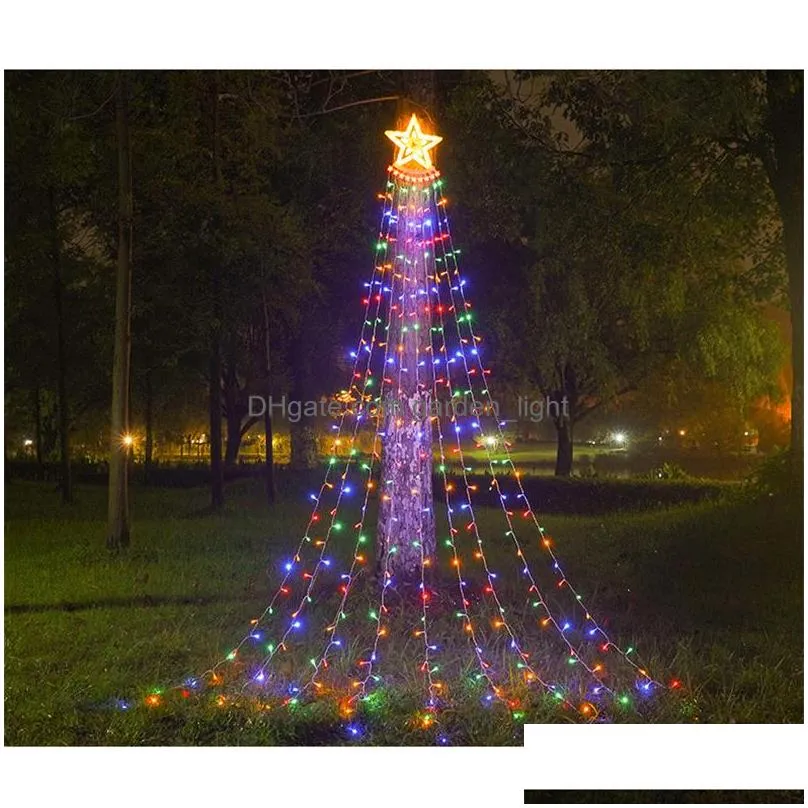 led fivepointed star waterfall string light outdoor garden lamp home party christmas decoration hanging lights