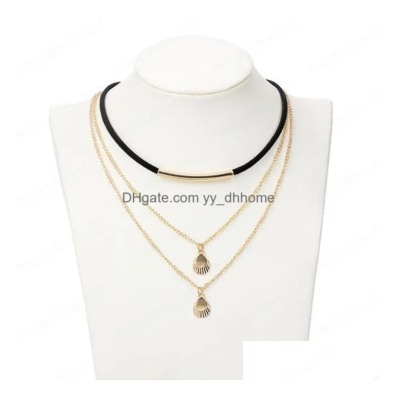  fashion jewelry shell necklace shell pattern pendant multilayer necklaces wrap choker necklace chains necklaces