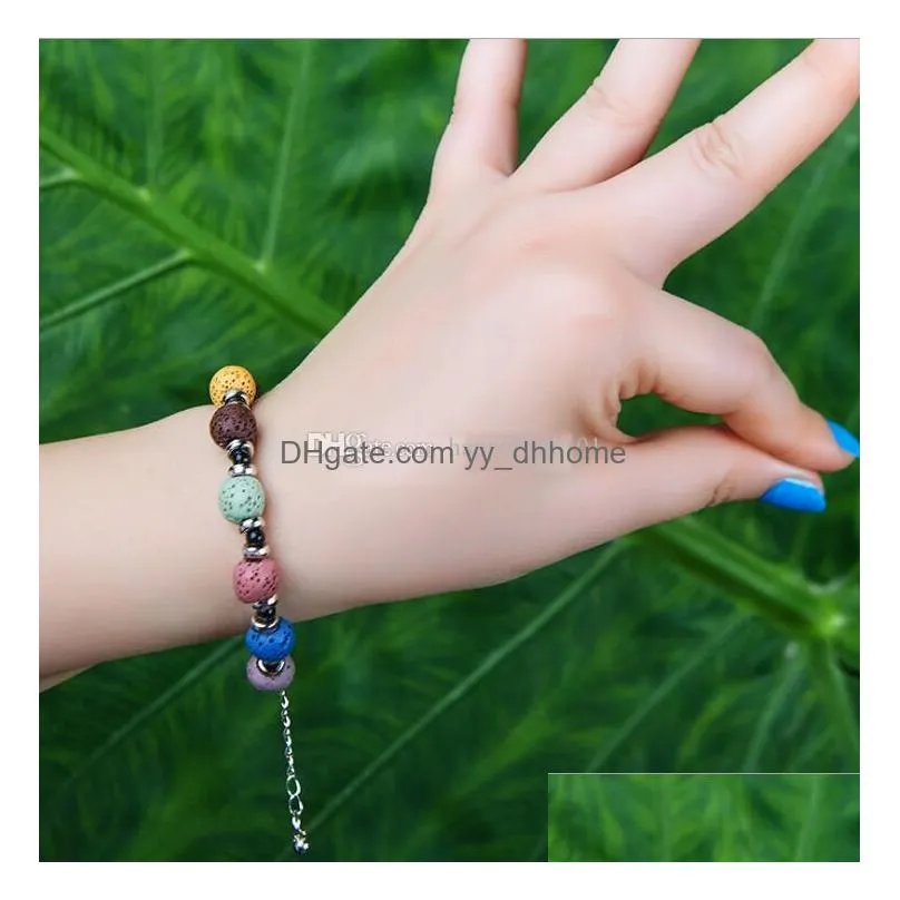 fashion bohemian colorized natural lava stone essential oil diffuser bracelet chromatic aromthraphy beads bangle women jewelry