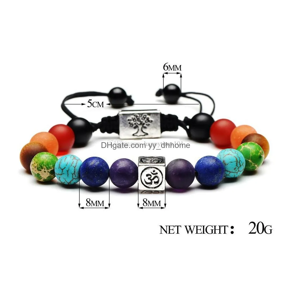 fashion black lava stone bracelet square tree of life 7 chakra beads women men om yoga buddha bracelet jewelry gift