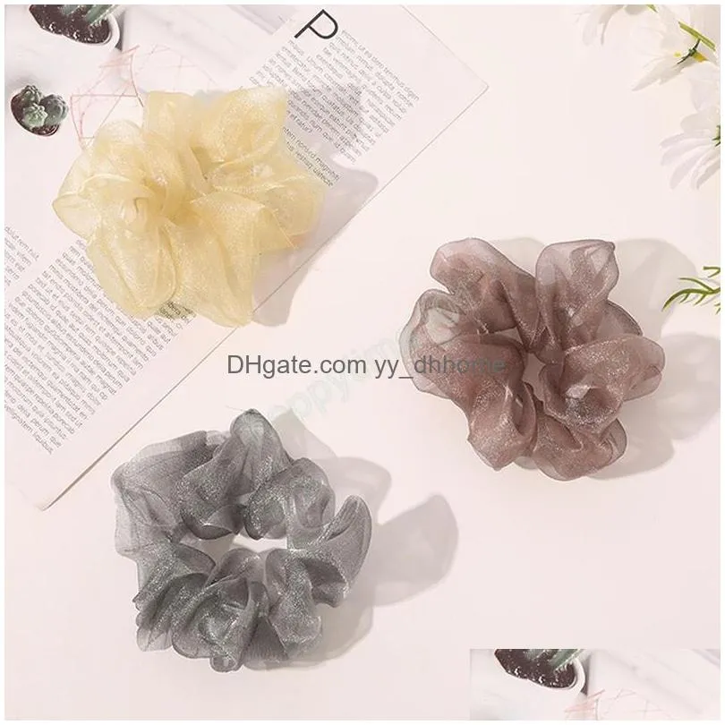 glitter net yarn hair scrunchies shiny solid color scrunchies elastic hair bands ponytail holder women sweet hair accessories