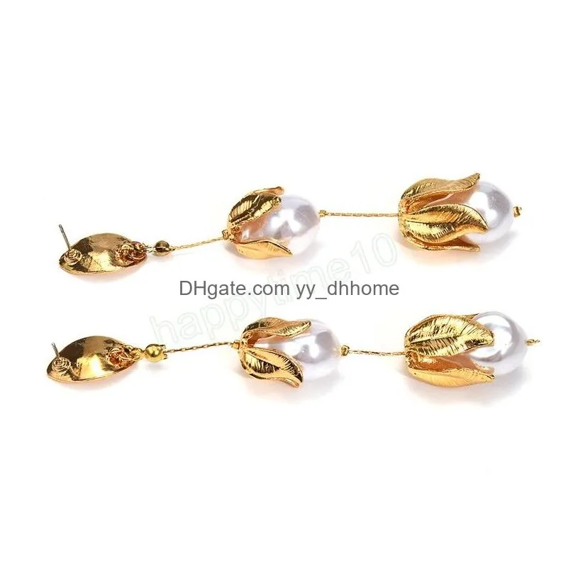 elegant metal korean simulated pearl dangle earrings for woman fashion wedding party girls long earrings jewelry