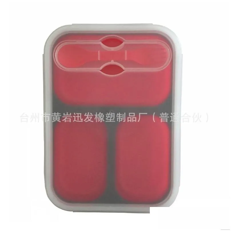 rectangle silica gel lunchbox with spoon fork student bento box resuable eco friendly tasteless silicone lunch boxes fashion 22xf b r