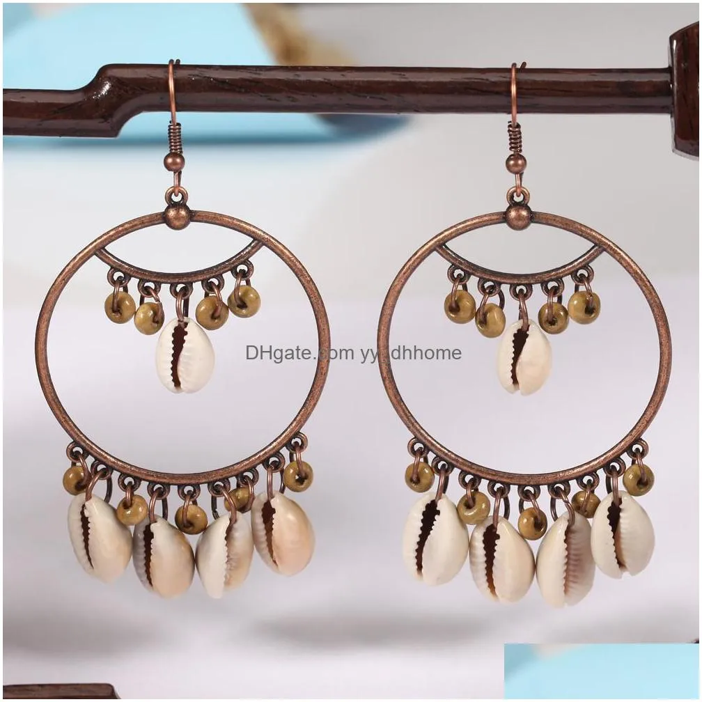 vintage handmade big round dangle earrings shell drop dangle earrings for women fashion ethnic earrings jewelry
