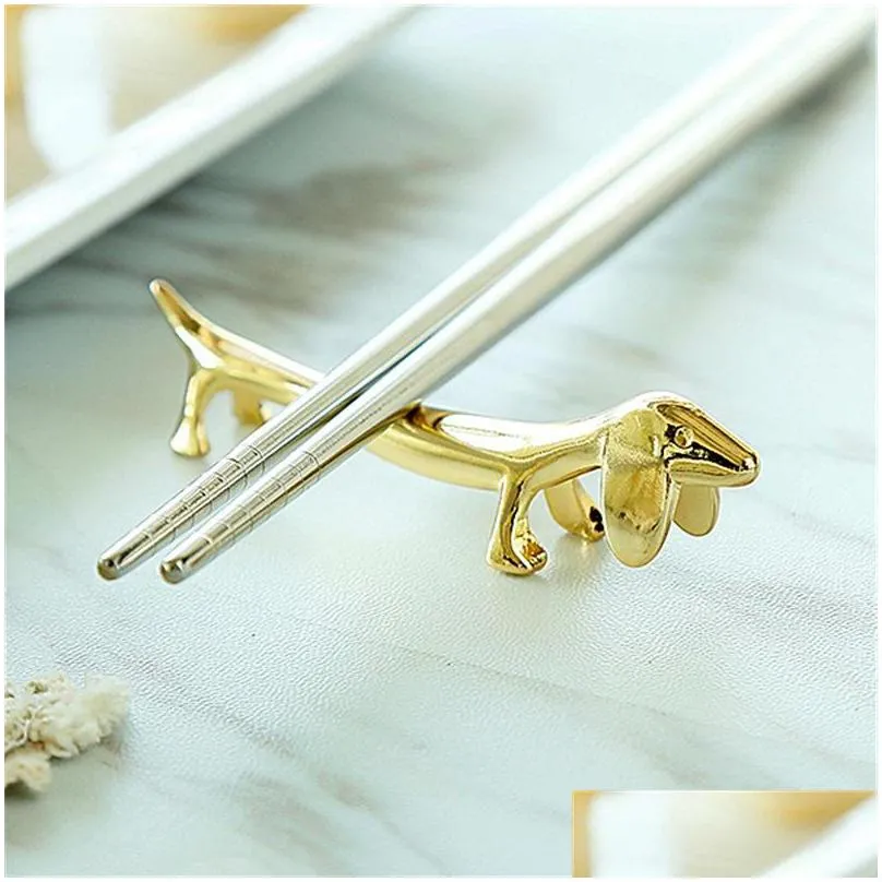 golden color tableware holders dogs zinc alloy modeling chopsticks holder sliver colors knifes forks scoops storage racks 5 5sh l1