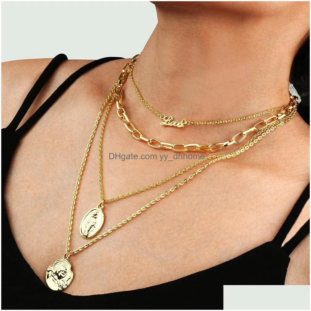  jewelry fashionable personality alphabet multilayer portrait pendant womens necklace