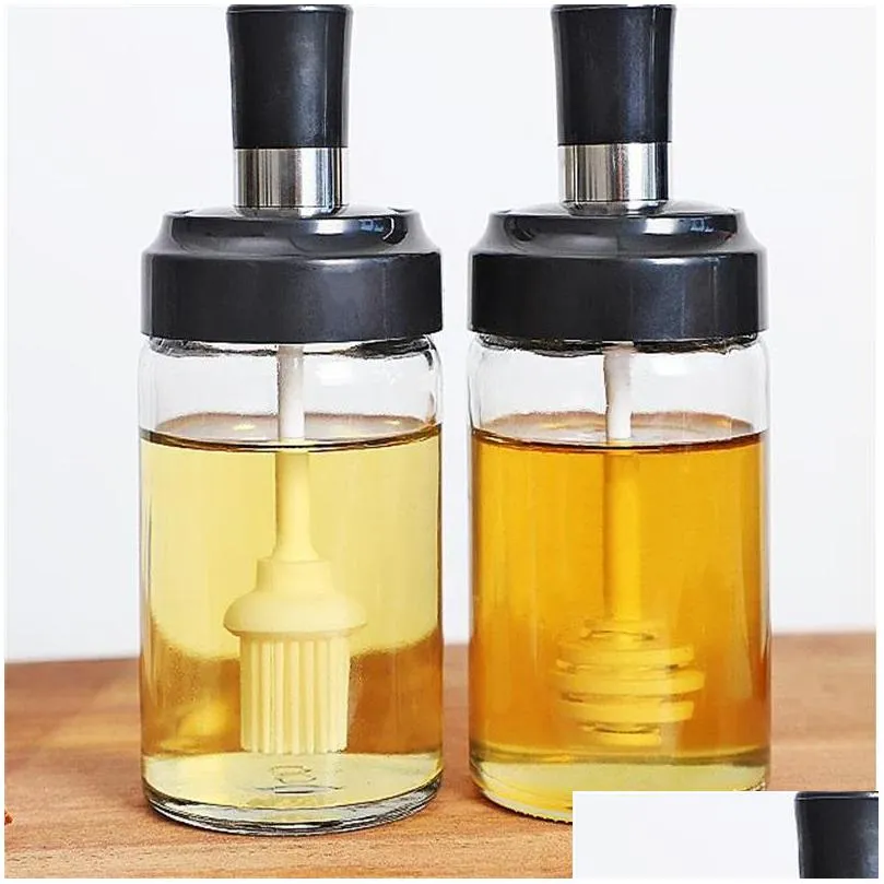 herb spice tools glass airtight canister portable oil bottle with brush grill liquid pastry for kitchen baking bbq tool tins spice seasoning 1085