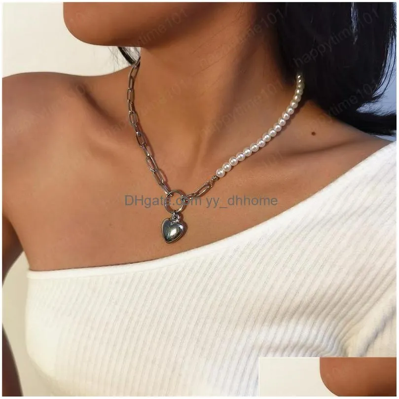 fashion single layer heart necklace alloy pearl mix clavicle chain for women valentines gift love pendant necklace